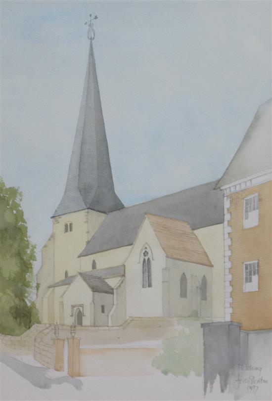 John Skelton, watercolour, Fletching church